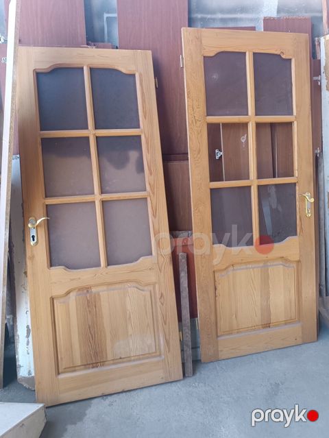 Şüşəli taxta qapılar (2 ədəd) - Material: təbii ağac, dekorativ kənar — Digah