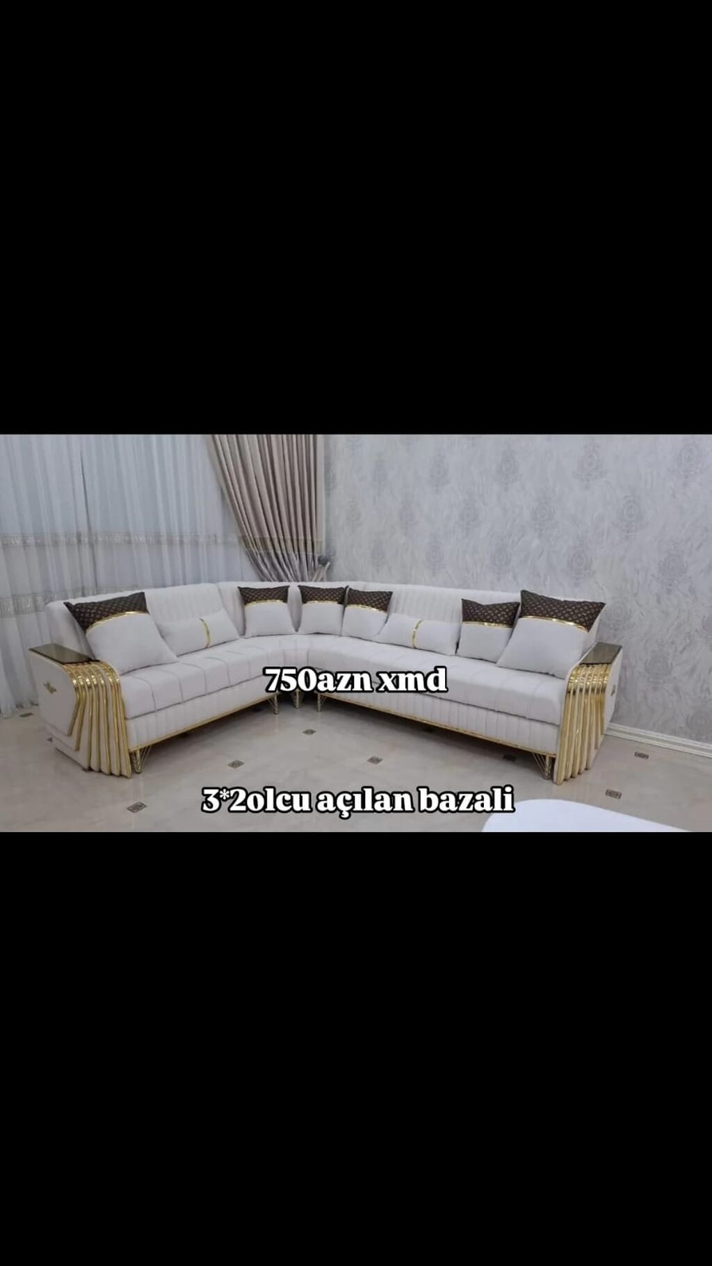 3×2 ölçülü, açılan-bazalı künc divan dəsti - L‑şəkilli künc divan — Yumşaq mobilya dəstləri, Bakı (3)