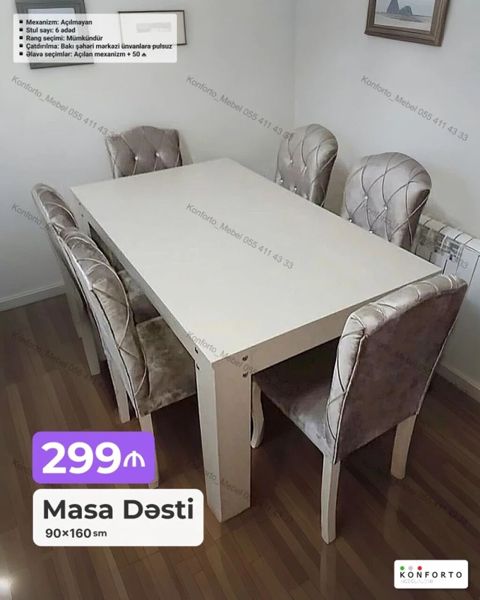 Masa dəsti – 90×160 sm - Masa və 6 ədəd stuldan ibarət - Mexanizm — Bakı