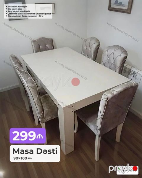 Masa dəsti – 90×160 sm - Masa və 6 ədəd stuldan ibarət - Mexanizm — Bakı