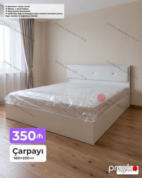 Məhsul: Çarpayı – 160×200 sm - Mexanizm: Açılan, bazalı (çəkməcəli — Bakı