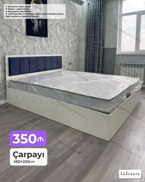 Məhsul: Çarpayı Ölçü: 160×200 sm Qiymət: 350 (şəkildə — Bakı