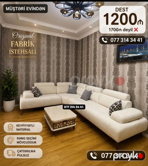 Original fabrik istehsalı künc divan dəsti - Dəst: iri ölçülü — Bakı