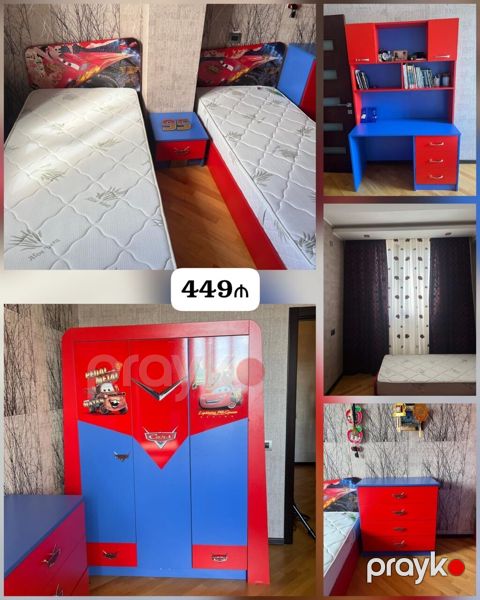 Oğlan üçün, İşlənmiş, 2 təknəfərlik çarpayı, Yazı masası, Dolab, Komod