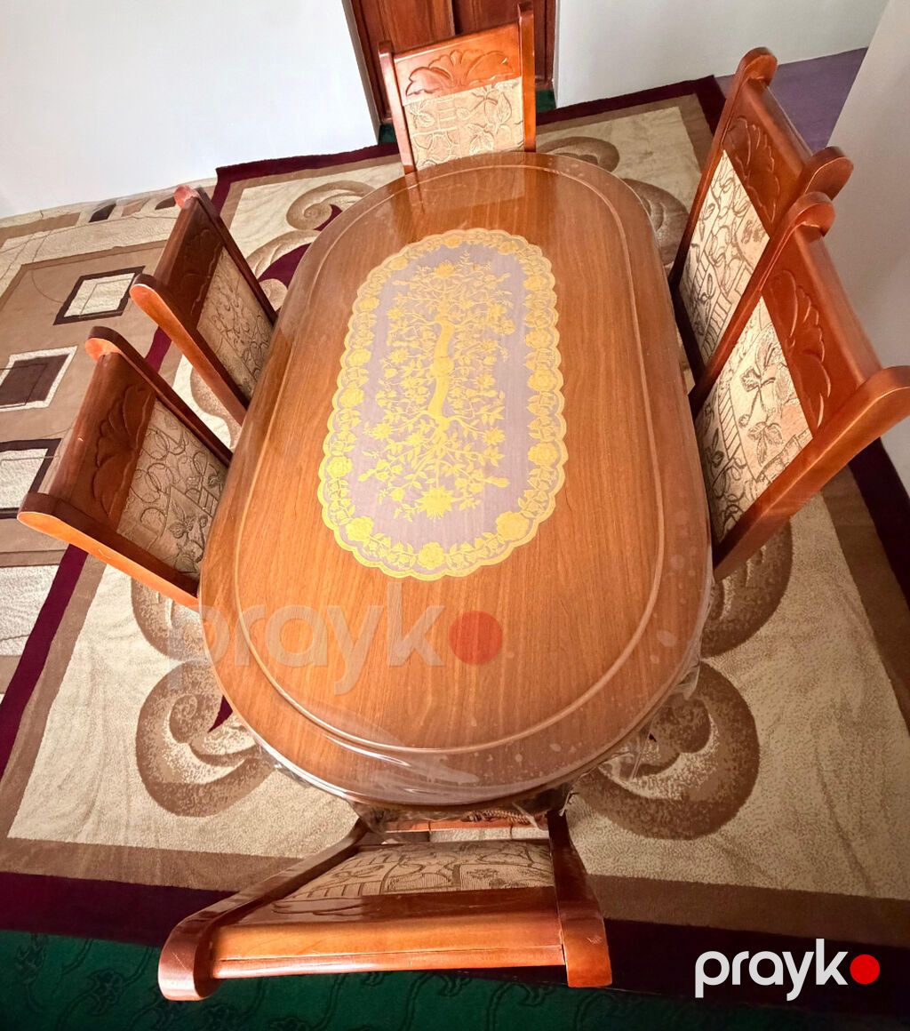 Qonaq otağı üçün, Yeni, Açılmayan, Oval masa, 6 stul — Masalar və stullar, Zaqatala (3)