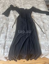 Qara rəngli uzun ziyafət/libas - Model: çiyinləri açıq, of-şolder — Ziyafət donları