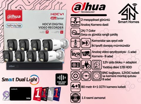 Dahua İki tərəfli danışıq analoq səkkizlik kamera dəsti — Bakı