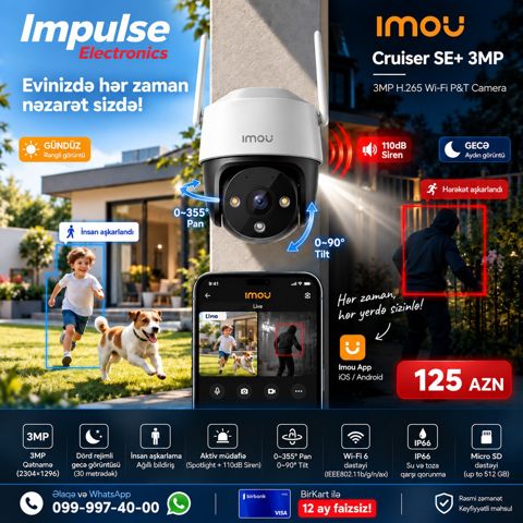 Imou Cruiser SE+ 3MP Wi-Fi 6 çöl kamerası – 360° PTZ — Bakı
