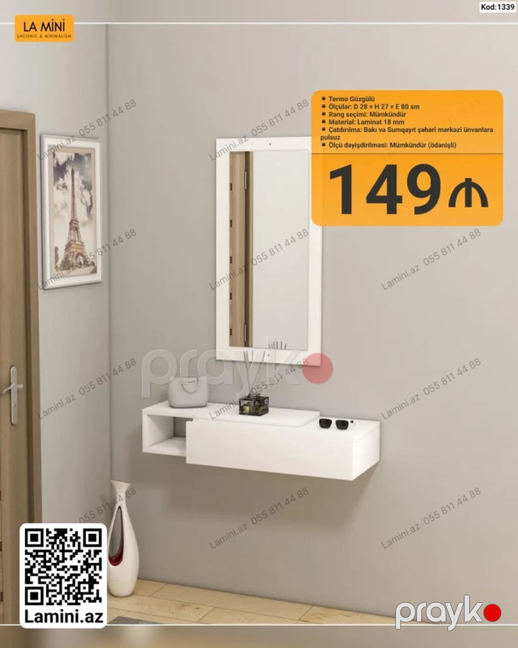 La Mini – Termo Güzgülü asma dəhliz konsolu - Ölçülər: D 28 x H 27 x — Xol üçün, Bakı