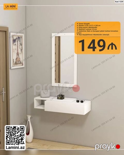 La Mini – Termo Güzgülü asma dəhliz konsolu - Ölçülər: D 28 x H 27 x — Bakı