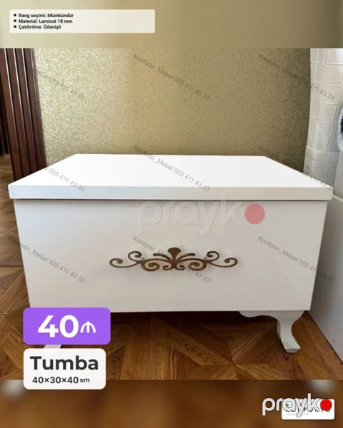 Ağ rəngli dekorativ tumba Ölçü: 40×30×40 sm Material: 18 mm laminat — Bakı