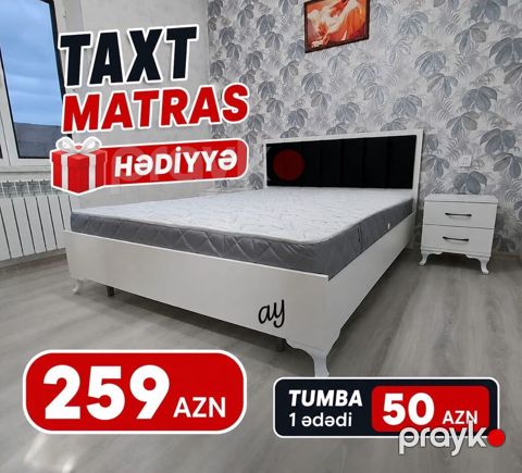 Yataq dəsti – çarpayı və hədiyyə matras - Rəng: ağ gövdə, qara yumşaq