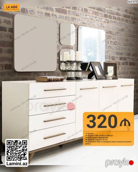 Məhsul: Komod (Kod: 3678) Təsvir: - Müasir, minimal dizaynlı komod — Bakı