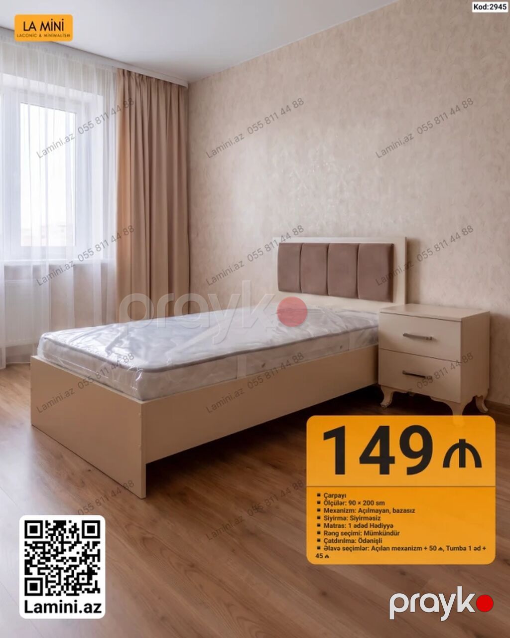 LA Mını tək nəfərlik çarpayı - Ölçü: 90 200 sm - Mexanizm — Yataqlar, Bakı (2)