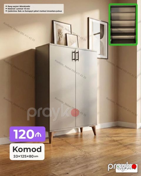 Komod – 33×125×80 sm - Minimalist dizaynlı iki qapılı komod - Daxildə — Bakı