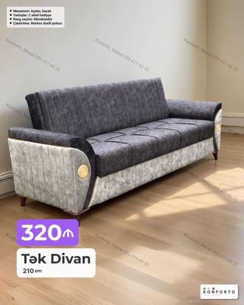Tək divan – 210 sm - Mexanizm: açılan, bazalı (yuxarıdan sandıq — Bakı