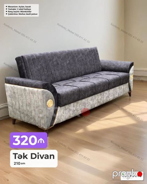 Tək divan – 210 sm - Mexanizm: açılan, bazalı (yuxarıdan sandıq