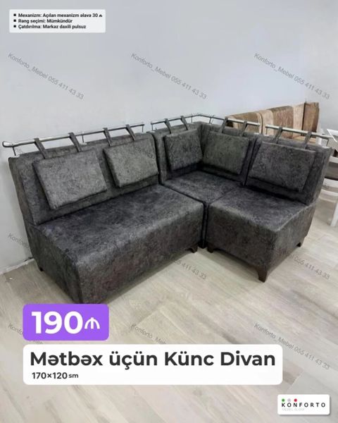 Mətbəx üçün Künc Divan – 170×120 sm - Kompakt L formalı dizayn — Bakı