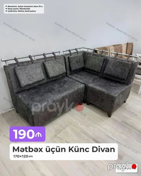 Mətbəx üçün Künc Divan – 170×120 sm - Kompakt L formalı dizayn — Bakı