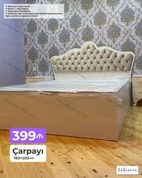 Mebel: Çarpayı Ölçü: 160×200 sm Xüsusiyyətlər: - Mexanizm: Açılan — Bakı