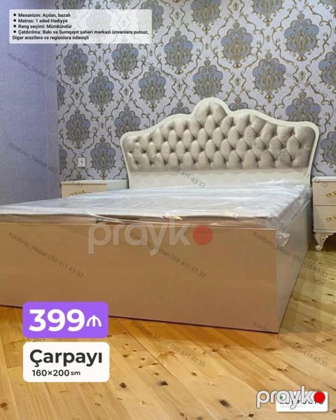 Mebel: Çarpayı Ölçü: 160×200 sm Xüsusiyyətlər: - Mexanizm: Açılan — Bakı