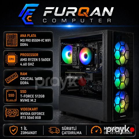 Gaming PC Ryzen 5 5600X 4.60 ghz RTX 5060 8GB SSD 512GB NVMe M.2 RAM 16GB DDR4 — Bakı
