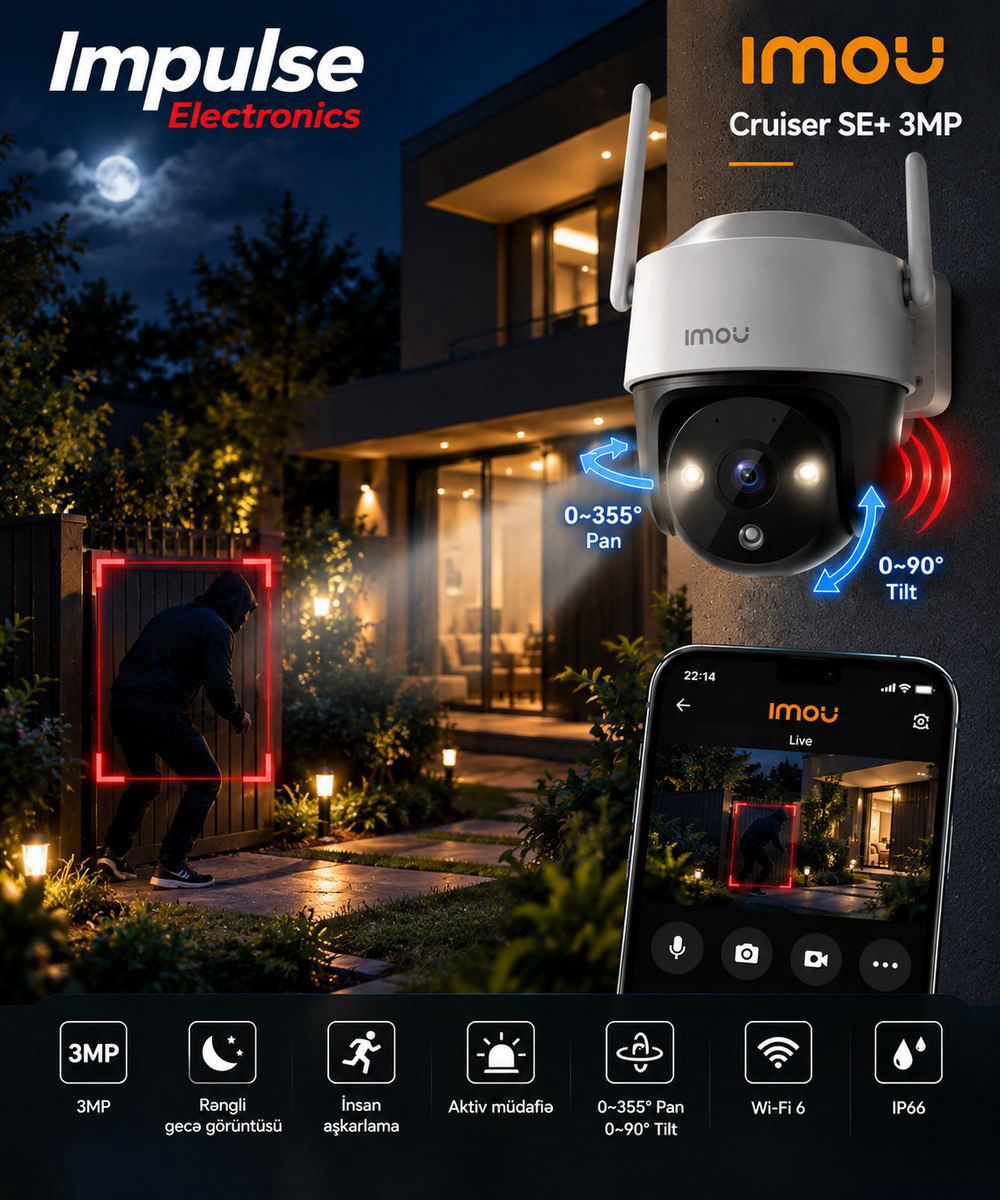 Imou Cruiser SE+ 3MP Wi-Fi 6 çöl kamerası – 360° PTZ — Ağıllı ev və təhlükəsizlik, Bakı (4)