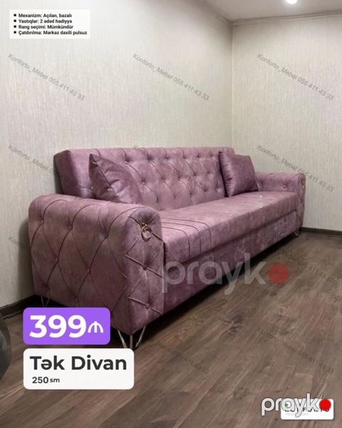 Tək divan – 250 sm Mexanizm: açılan, bazalı (yataq funksiyalı)