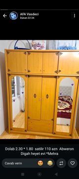 İşlənmiş, 4 qapılı, Güzgülü, Qəhvəyi, Taxta, Açılan, Düz dolab — asiya — Wardrobes