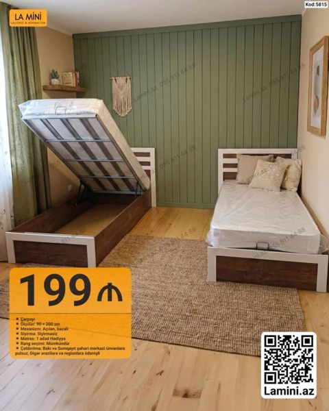 İki mərtəbəli çarpayı – Kod: 6744 Material: Taxta konstruksiya — Bakı