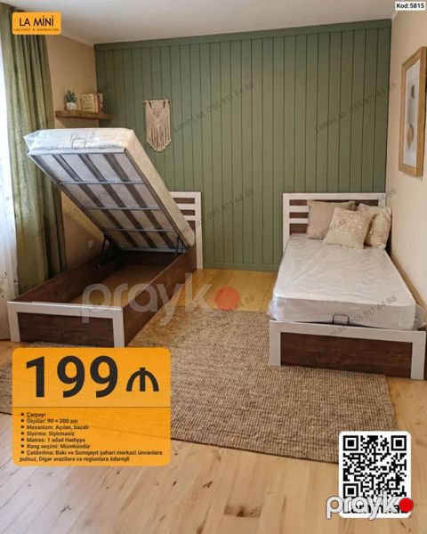 İki mərtəbəli çarpayı – Kod: 6744 Material: Taxta konstruksiya — Bakı