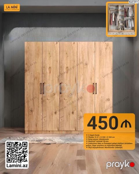 LA Mını 5 qapılı dolab - Kod: 5411 - Ölçü: D 47 H 200 E 200 sm — Bakı