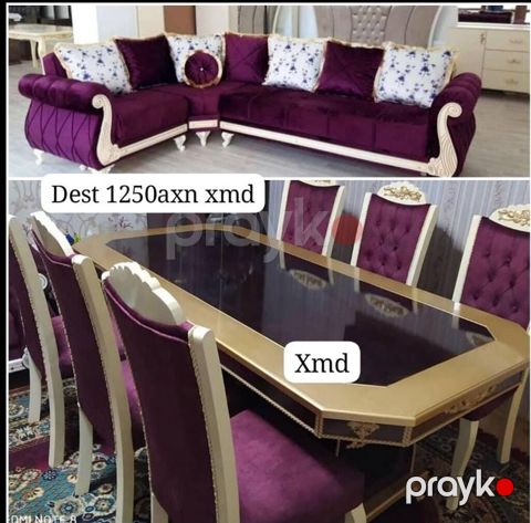 Bənövşəyi-qızılı rəng palitrasında klassik üslubda mebel dəsti — Bakı