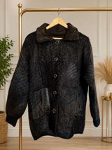 Qadın kardiqanı – uzun, düyməli model - Material: yumşaq, tüklü — Koftalar və jaketlər
