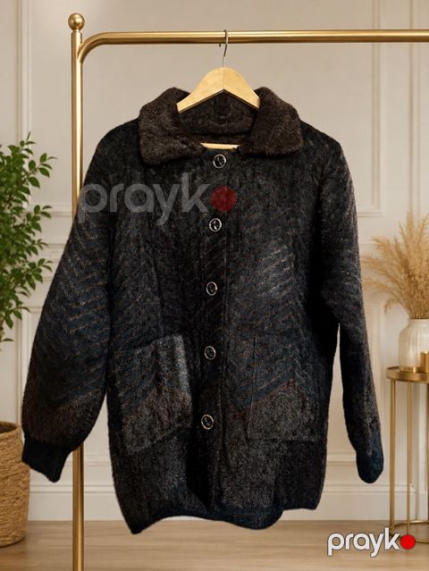 Qadın kardiqanı – uzun, düyməli model - Material: yumşaq, tüklü — Xırdalan