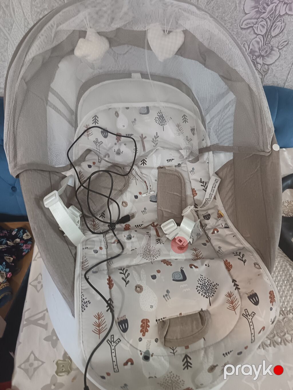 Uşaq üçün elektrikli yelləncək/şezlonq - Yumşaq, naxışlı oturacaq və — Bəşikləri, Bakı (2)