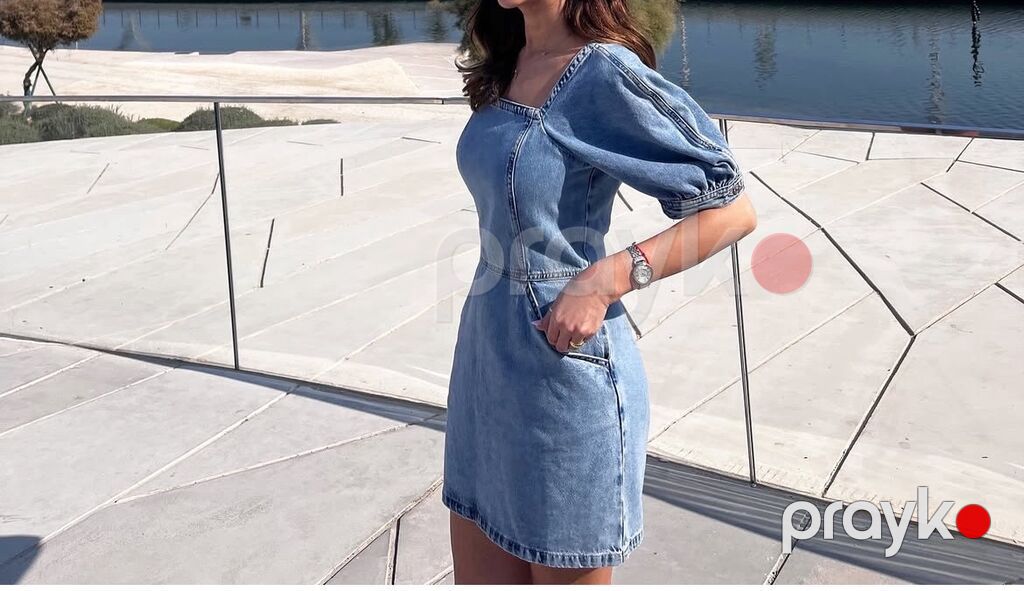 Denim qısa don - Material: orijinal cins (denim), orta qalınlıq — Gündəlik paltarlar, Xırdalan