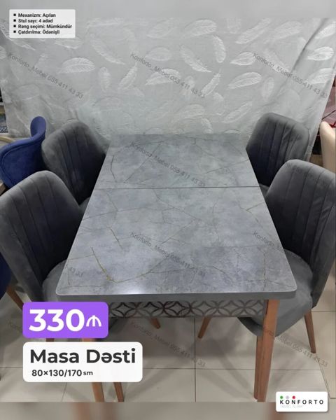 Masa Dəsti - Ölçü: 80×130/170 sm (açılan mexanizm) - Mexanizm: Açılan — Bakı