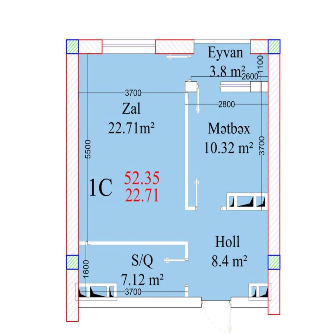 Satılır 1 otaqlı yeni tikili 52.4 m² — Mənzil, Bakı (3)