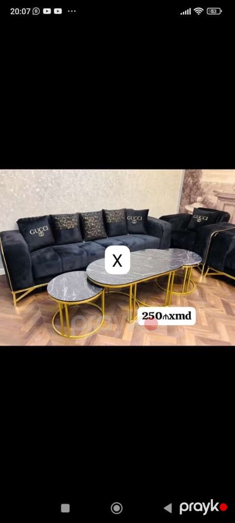 Qızılı şassili mərmər effektli oturacaq masaları dəsti - 3 hissəli — Bakı