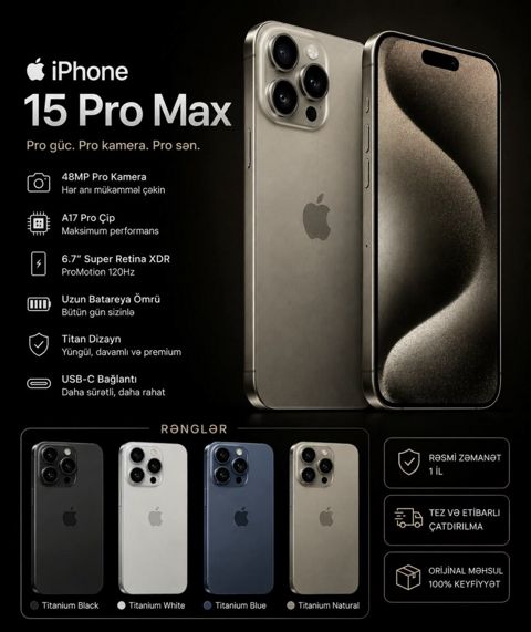 Apple iPhone 15 Pro Max Natural Titanium 256GB/8GB — Bakı