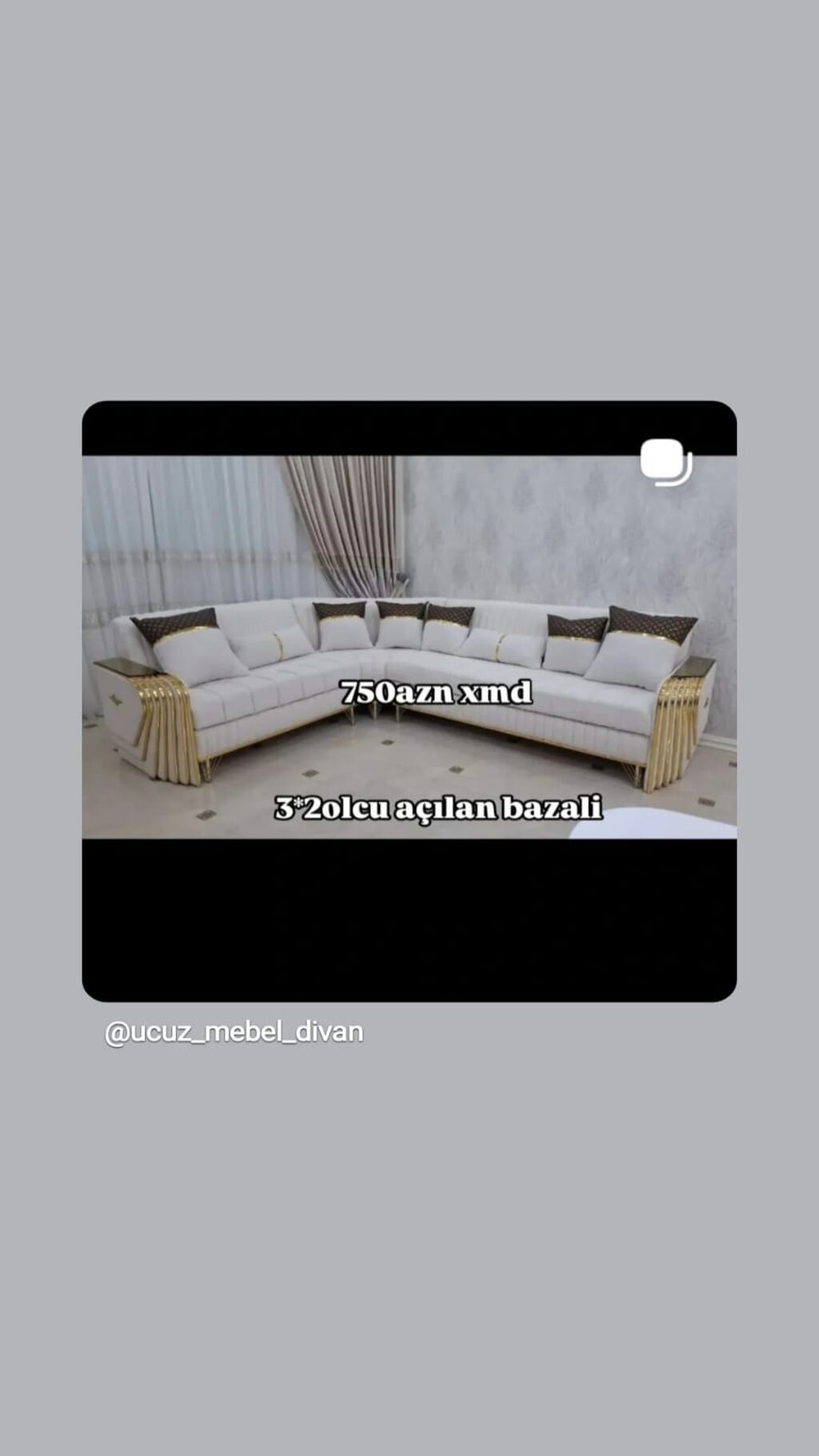 3×2 ölçülü, açılan-bazalı künc divan dəsti - L‑şəkilli künc divan — Yumşaq mobilya dəstləri, Bakı (5)