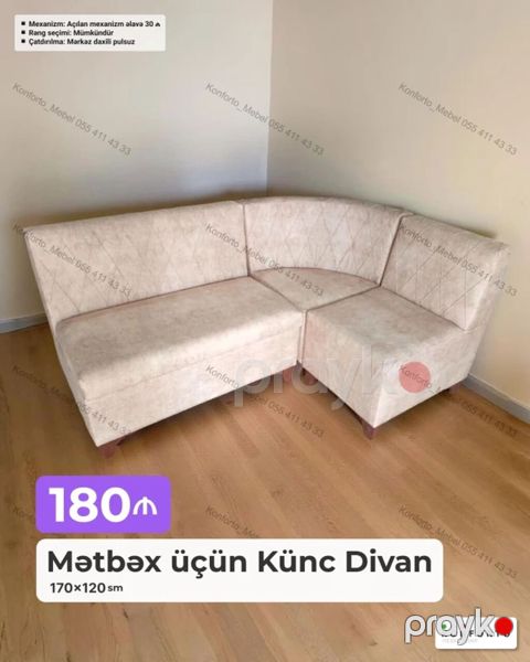 Mətbəx üçün Künc Divan - Ölçü: 170×120 sm - Rəng seçimi: mümkündür — Bakı