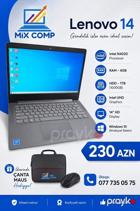 Lenovo 14 noutbuk – gündəlik işlər üçün ideal seçim. Texniki — Bakı