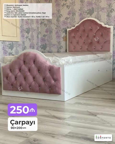 Çarpayı – 90×200 sm - Rəng seçimi: mümkündür - Mexanizm: açılmayan — Bakı