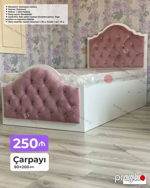 Çarpayı – 90×200 sm - Rəng seçimi: mümkündür - Mexanizm: açılmayan — Bakı