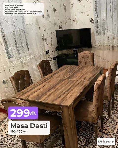 Məhsul: Masa dəsti - Masa ölçüsü: 90×160 sm - Masa mexanizmi — Bakı