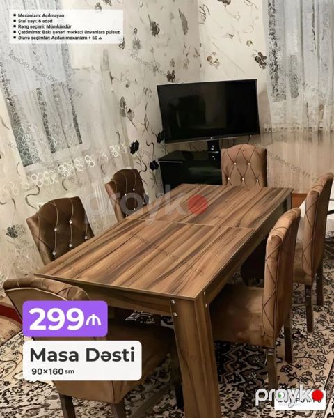 Məhsul: Masa dəsti - Masa ölçüsü: 90×160 sm - Masa mexanizmi — Bakı