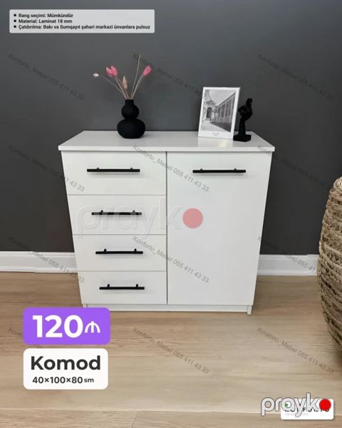 Ağ rəngli komod - Ölçülər: 40×100×80 sm - Korpus: 18 mm laminat — Bakı