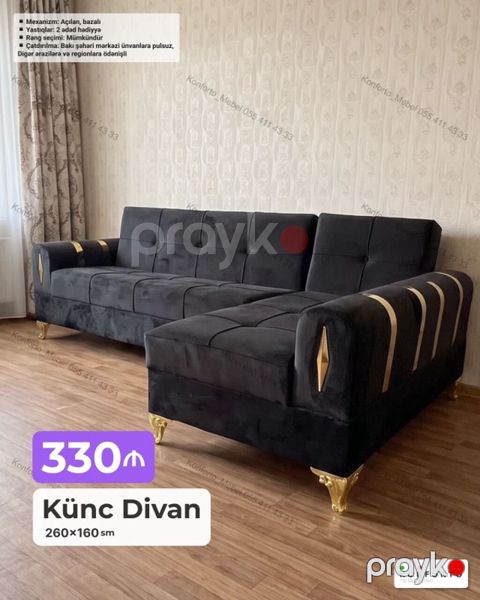 Künc divan – 260×160 sm Qiymət: 330 - Mexanizm: açılan, bazalı — Bakı